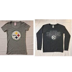 Victoria's Secret Steelers PINK Gray Tees (2) Watt Boswell Porter Metcalf